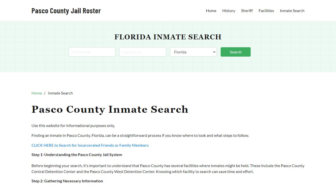 Pasco County, FL Detainee Lookup