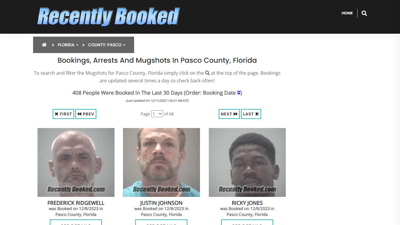 Recent bookings, Arrests, Mugshots in Pasco County, Florida